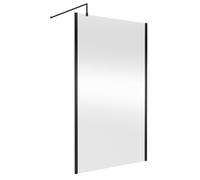 Nuie Wetroom Screen with Support Bar | Matt Black | Aluminium/Glass | 1200mm x 1850mm