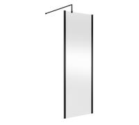 Nuie Wetroom Screen with Support Bar | Matt Black | Aluminium/Glass | 700mm x 1850mm