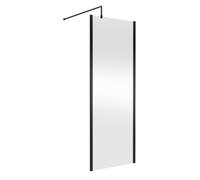 Nuie Wetroom Screen with Support Bar | Matt Black | Aluminium/Glass | 760mm x 2000mm
