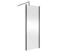 Nuie Wetroom Screen with Support Bar | Matt Black | Aluminium/Glass | 800mm x 1850mm