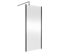 Nuie Wetroom Screen with Support Bar | Matt Black | Aluminium/Glass | 900mm x 1850mm