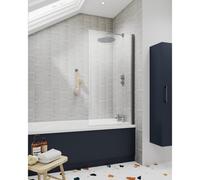 Nuie Pacific Hinged Square Straight Bath Screen | Brushed Pewter | Aluminium | 830mm