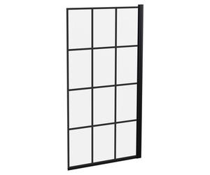 Nuie Pacific Inner Framed Hinged Square Straight Bath Screen | Matt Black | Glass/Aluminium | 790mm