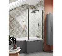 Nuie Pacific L Shaped Shower Bath Screen with Fixed Return | Brushed Pewter | Aluminium | 815mm