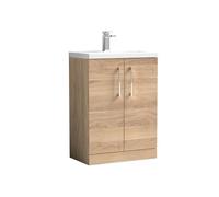 nuie Arno 600mm Floor Standing 2-Door Vanity & Ceramic Basin - Bleached Oak