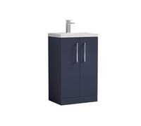 nuie PAL034 Arno Compact Modern Bathroom Floor Standing 2 Soft Close Door Cloakroom Vanity Unit with Polymarble Basin, 500mm, Midnight Blue