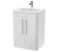 Nuie Parade 2 Door Vanity Unit and Ceramic Basin | Gloss White | MDF | 600mm