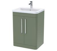 Parade Floor Standing 2 Door Vanity Unit with Ceramic Basin Satin Green