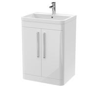 Parade Floor Standing 2 Door Vanity Unit With Polymarble Basin Gloss White