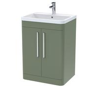 nuie 600mm Floor Standing 2 Door Vanity & Polymarble Basin - Satin Green, Green