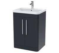 nuie 600mm Floor Standing 2 Door Vanity & Polymarble Basin - Soft Black, Black