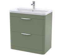 Nuie Parade 2 Drawer Vanity Unit and Ceramic Basin | Satin Green | MDF | 800mm
