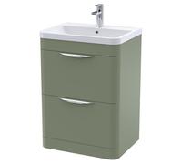 Nuie Parade 2 Drawer Floor Standing Vanity Unit with Polymarble Basin | Satin Green | MFC | 600mm
