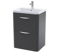 Nuie Parade 2 Drawer Floor Standing Vanity Unit with Polymarble Basin | Soft Black | MFC | 600mm