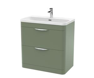 Nuie Parade 2 Drawer Vanity Unit and Thin Edge Basin | Satin Green | MFC | 800mm