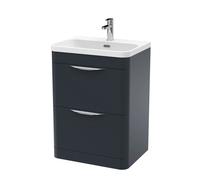 Nuie Parade Satin 2 Drawer Vanity Unit and Thin Edge Basin | Soft Black | MFC | 600mm