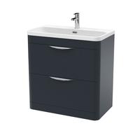 Nuie Parade Satin 2 Drawer Vanity Unit and Thin Edge Basin | Soft Black | MFC | 800mm