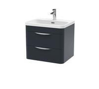 Nuie Parade Satin Wall Hung 2 Drawer Vanity Unit and Thin Edge Basin | Soft Black | MFC | 600mm