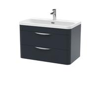 Nuie Parade Satin Wall Hung 2 Drawer Vanity Unit and Thin Edge Basin | Soft Black | MFC | 800mm