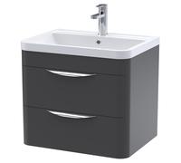 nuie 600mm Wall Hung 2 Drawer Vanity & Ceramic Basin - Soft Black, Black