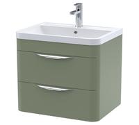 Nuie Parade 2 Drawer Wall Hung Vanity Unit with Polymarble Basin | Satin Green | MFC | 600mm