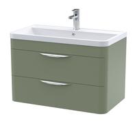 Nuie Parade 2 Drawer Wall Hung Vanity Unit with Polymarble Basin | Satin Green | MFC | 800mm