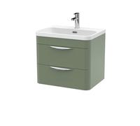 Nuie Parade Wall Hung 2 Drawer Vanity Unit and Thin Edge Basin | Satin Green | MFC | 600mm