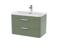 Nuie Parade Wall Hung 2 Drawer Vanity Unit and Thin Edge Basin | Satin Green | MFC | 800mm