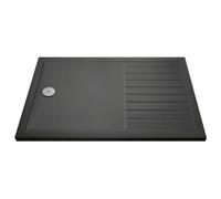 Nuie Rectangular Walk In Shower Tray with Centre Edge Waste | Slate Grey | Acrylic/Stone Resin | 1400mm x 900mm