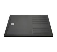 Nuie Rectangular Walk In Shower Tray with Centre Edge Waste | Slate Grey | Acrylic/Stone Resin | 1600mm x 800mm