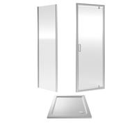 Nuie Rene Chrome Pivot Door Shower Enclosure 6mm Glass with Tray Waste Bathroom