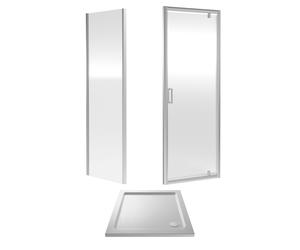Nuie Rene Chrome Pivot Door Shower Enclosure 6mm Glass with Tray Waste Bathroom