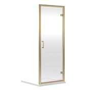 Nuie Rene Hinged Shower Door, Aluminium Semi-Frameless Glass Shower Screen, Durable Fixed Enclosure In Brushed Brass, 1900 X 700mm