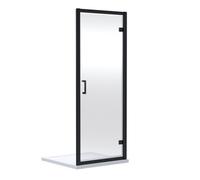 Nuie Rene Hinged Shower Door, Durable Aluminium Semi-Frameless Glass Shower Screen, Fixed Enclosure In Matt Black, 1900 X 900mm