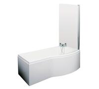 Nuie Right Hand B Shape Shower Bath with Screen and Front Panel | White | Acrylic | 1700mm x 900mm
