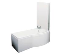 Nuie Right Hand Square Shower Bath | White | Acrylic | 1600mm x 850mm