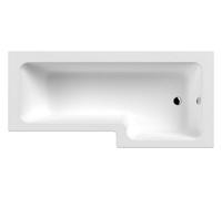 Nuie Right Hand Square Shower Bath With Legs, Acrylic Modern Deep Soaking L Shape Bath Tub, Space-Saving Design In White, 1800mm
