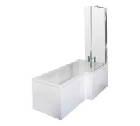 Nuie Right Hand Square Shower Bath with Screen and Front Panel | White | Acrylic | 1500mm x 850mm