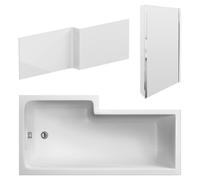 Nuie Right Hand Square Shower Bath with Screen and Front Panel | White | Acrylic | 1600mm x 850mm