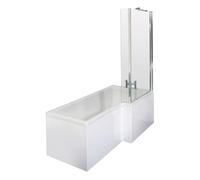 Nuie Right Hand Square Shower Bath with Screen and Front Panel | White | Acrylic | 1700mm x 850mm