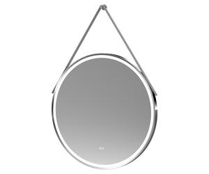 Nuie Salana Frame with Grey Strap Round Illuminated LED Mirror with Demister and Touch Sensor | Chrome | Glass/Aluminium | 800mm