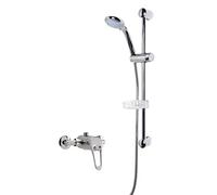 Nuie SBR02MV1 Bundle Modern Bathroom Round Exposed Manual Shower Valve with Curved Slide Rail Kit with Multi-Function Handset, Chrome