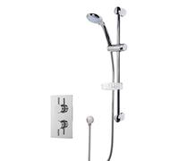 Nuie SBR08TW1 Bundle Modern Bathroom Twin Thermostatic Shower Valve with Curved Slide Rail Kit and Round Outlet Elbow, Chrome