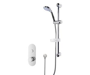 Nuie SBR10TW1 Bundle Modern Bathroom Single Push Button Shower Valve with Curved Slide Rail Kit and Round Outlet Elbow, Chrome