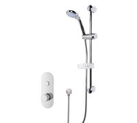 nuie SBR10TW1 Shower Bundle ǀ Modern Bathroom Round Single Outlet Push Button Shower Valve with Curved Slide Rail Kit and Round Outlet Elbow, Chrome