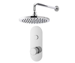 Nuie SBR11TW1 Bundle Modern Bathroom Single Outlet Push Button Valve Wall Mounted Arm and Round Fixed Shower Head, Chrome