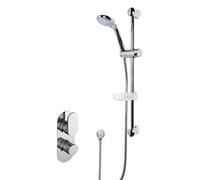 Nuie SBR12TW1 Bundle Modern Bathroom Twin Thermostatic Binsey Shower Valve with Curved Slide Rail Kit and Round Outlet Elbow, Chrome