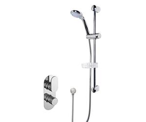 Nuie SBR12TW1 Bundle Modern Bathroom Twin Thermostatic Binsey Shower Valve with Curved Slide Rail Kit and Round Outlet Elbow, Chrome