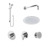 nuie SBR134ST3 Arvan Spa Modern Bathroom Shower Bundle with Temperature Valve, 3 Stop Taps, Arm, Head, Slide Rail Kit and 3 Body Jets, 830mm, Chrome