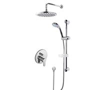 nuie SBR16MV2 Shower Bundle ǀ Modern Bathroom Round Concealed Manual Arvan Shower Valve with Diverter, Curved Slide Rail Kit, Outlet Elbow, Round Wall Mounted Shower Arm and Fixed Shower Head, Chrome